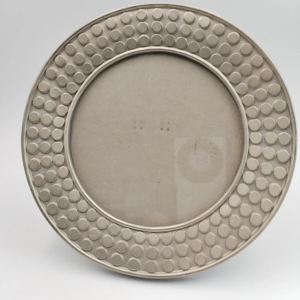 Vintage 1998 HB Group Round Pewter Tone Picture Frame Studded Bubble Texture 7.5