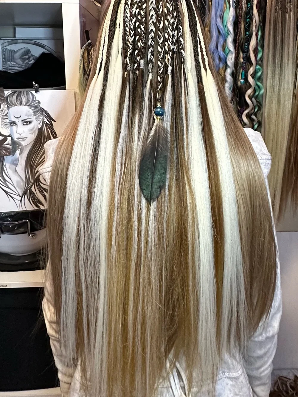 Brown and Platinum Blonde Braided Hair Wraps with Bead Accent