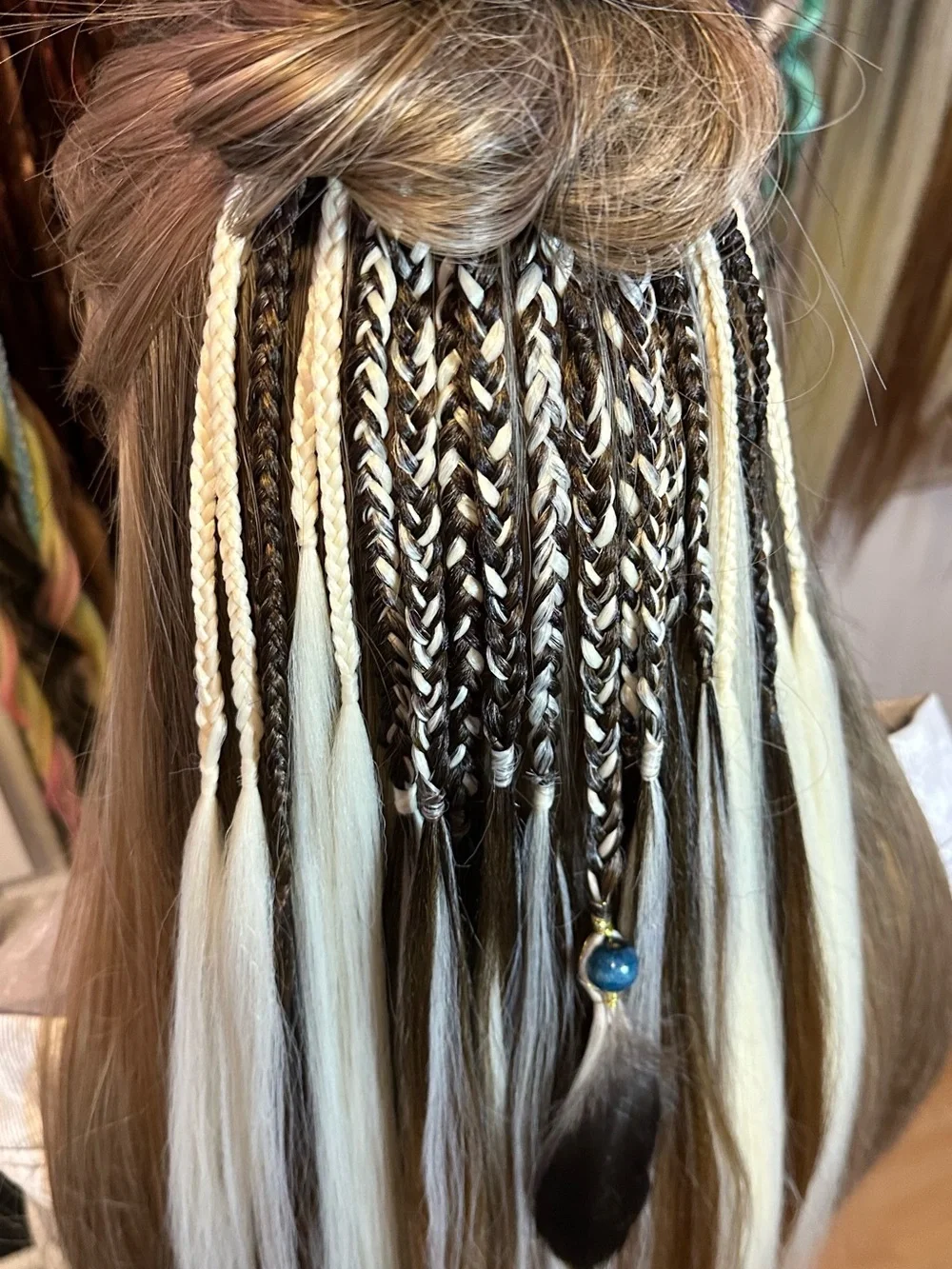 Brown and Platinum Blonde Braided Hair Wraps with Bead Accent