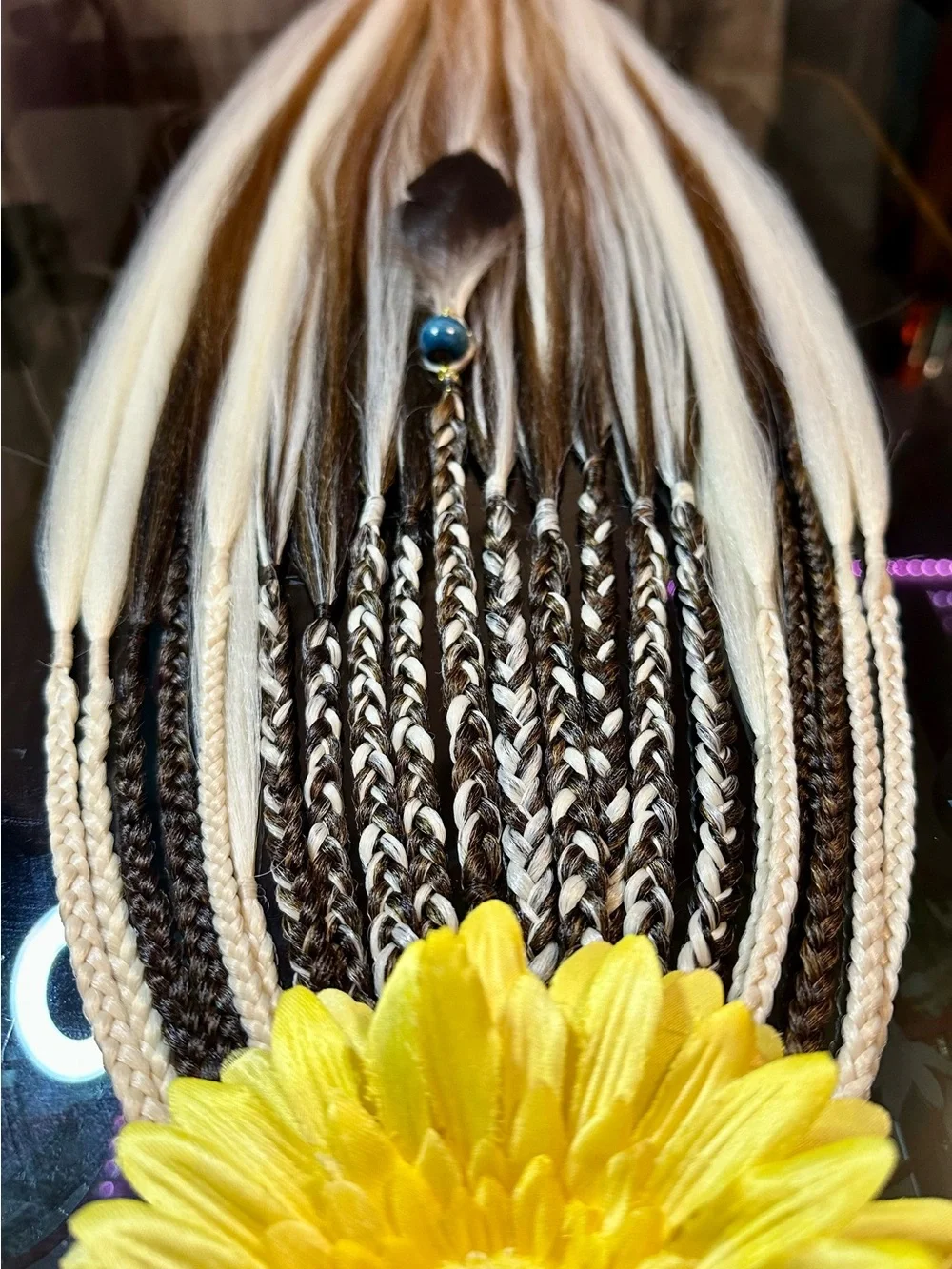 Brown and Platinum Blonde Braided Hair Wraps with Bead Accent
