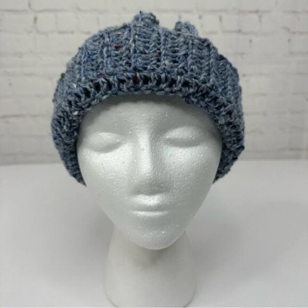 Created By Cyd Tweed Blue‎ Wool Cable Knit Beanie Hat Handmade Ireland NEW