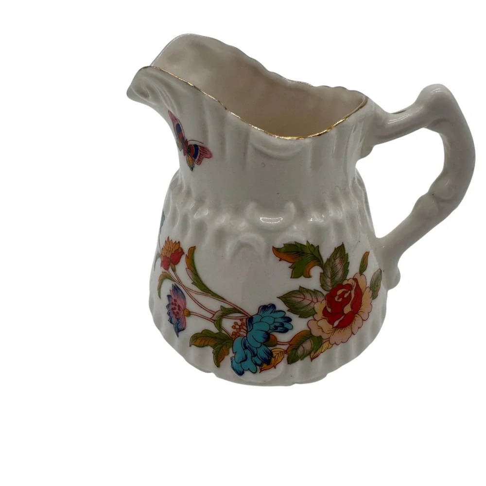 Aynsley Cottage Garden Mini Creamer Fine Bone China Floral Butterfly Gold Trim