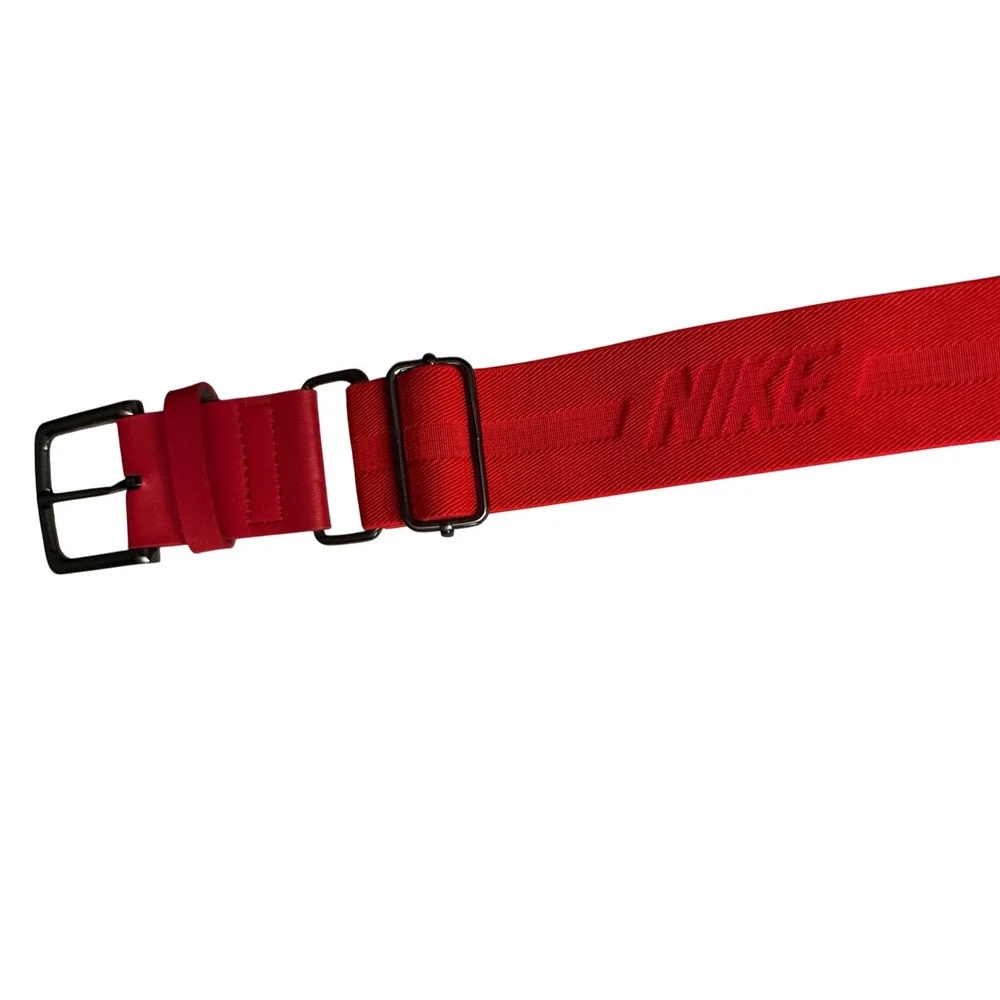 Nike Red Webbed Baseball Softball Belt Adjustable Black Buckle Swoosh Logo
