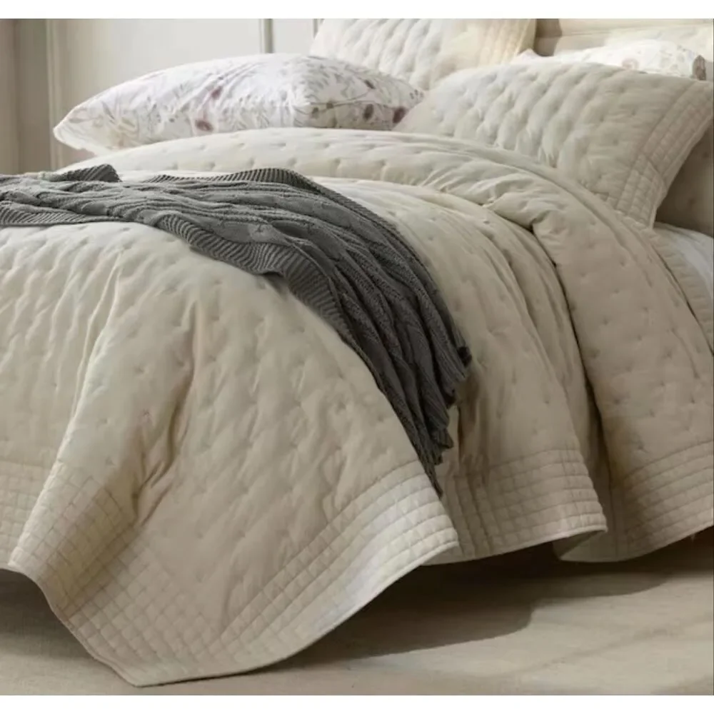The Company Store Pintuck Oatmeal Twin Cotton Quilt New