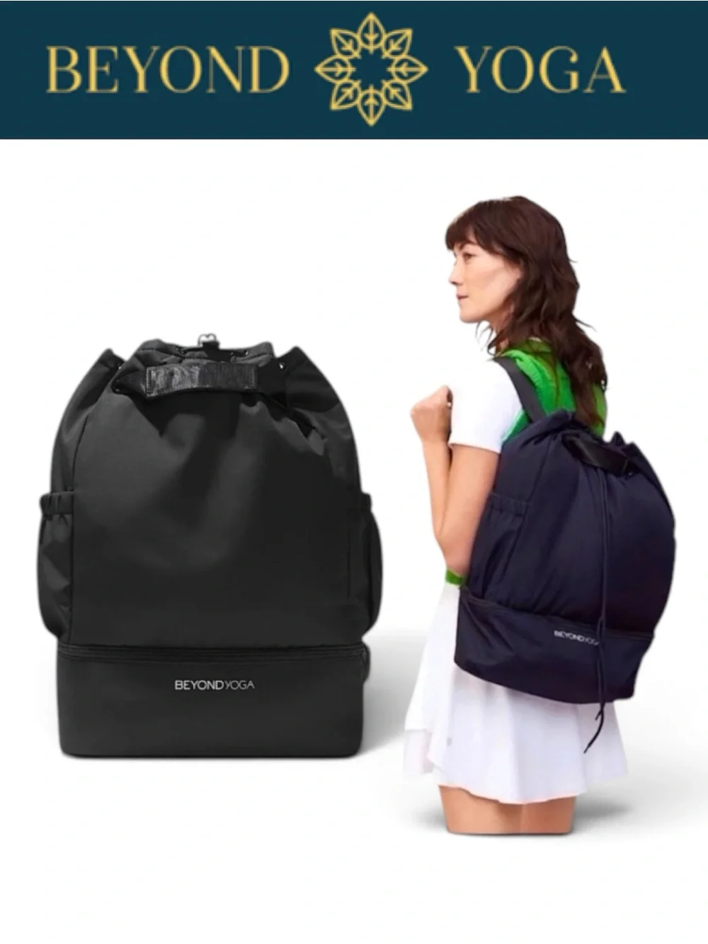 BEYOND YOGA BLACK CONVERTIBLE GYM BAG DRAWSTRING TRAVEL BACKPACK