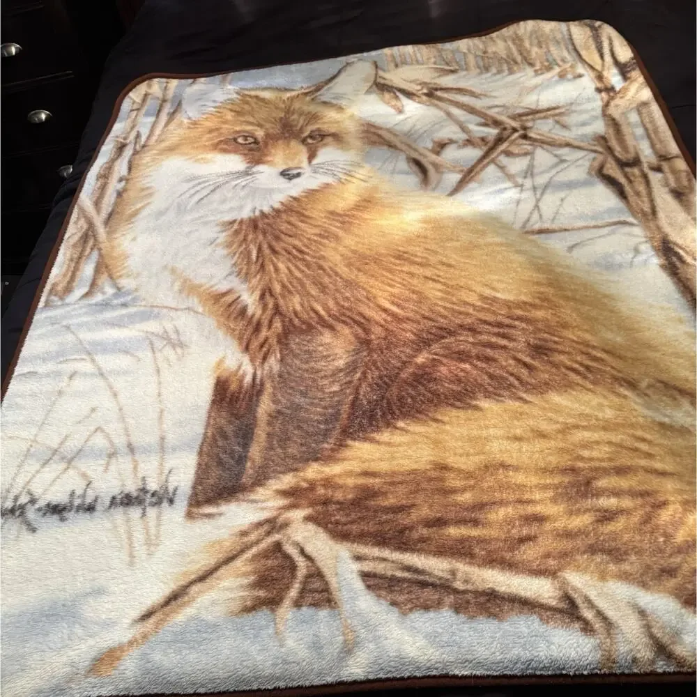 Vintage Fox Print Blanket Throw Fleece Wildlife 50 X 60 Victoria Wilgan-Schulte