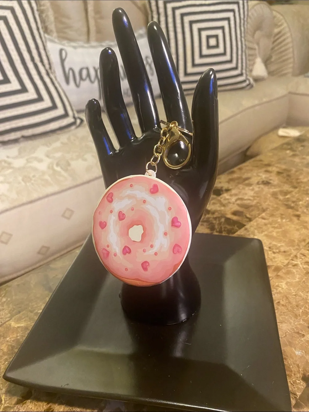 Pink Heart Donut Keychain