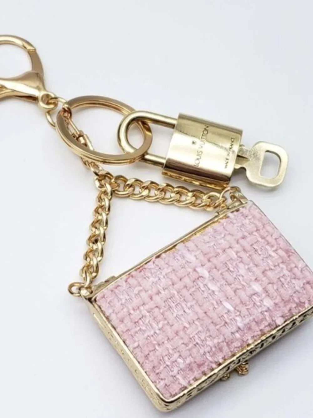 Authentic Louis Vuitton Gold Padlock 🔒 Key Set w/ Unbranded Tweed Bag Charm