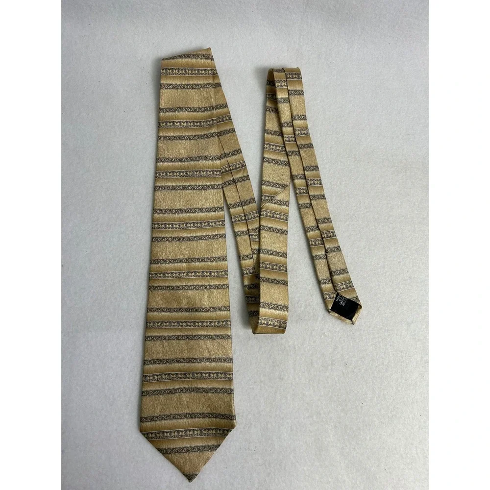 Professional‎ Milano Uomo/Van Heusen Mens OS Brown Gold Silk Tie Bundle Lot 2pc