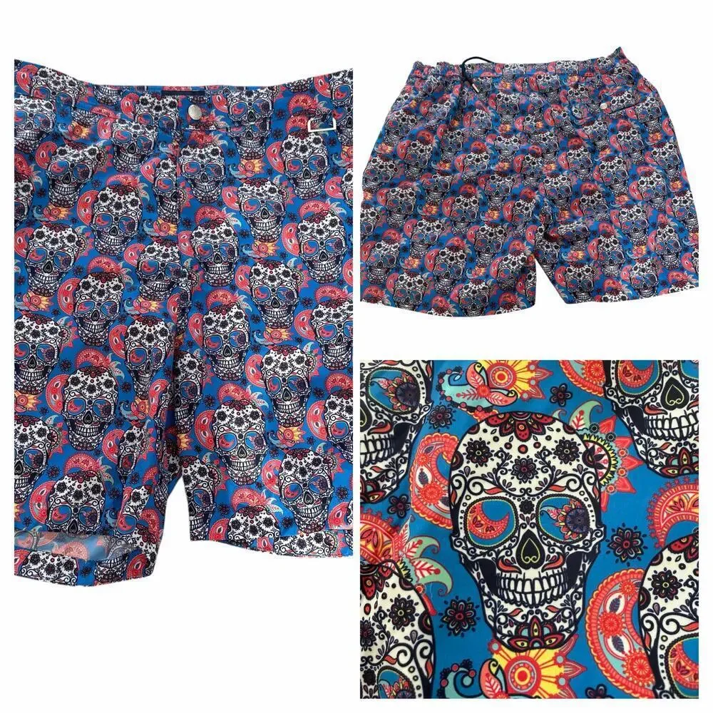 Peter Millar Collection Sugar Skull Print Swim Trunks Blue XL