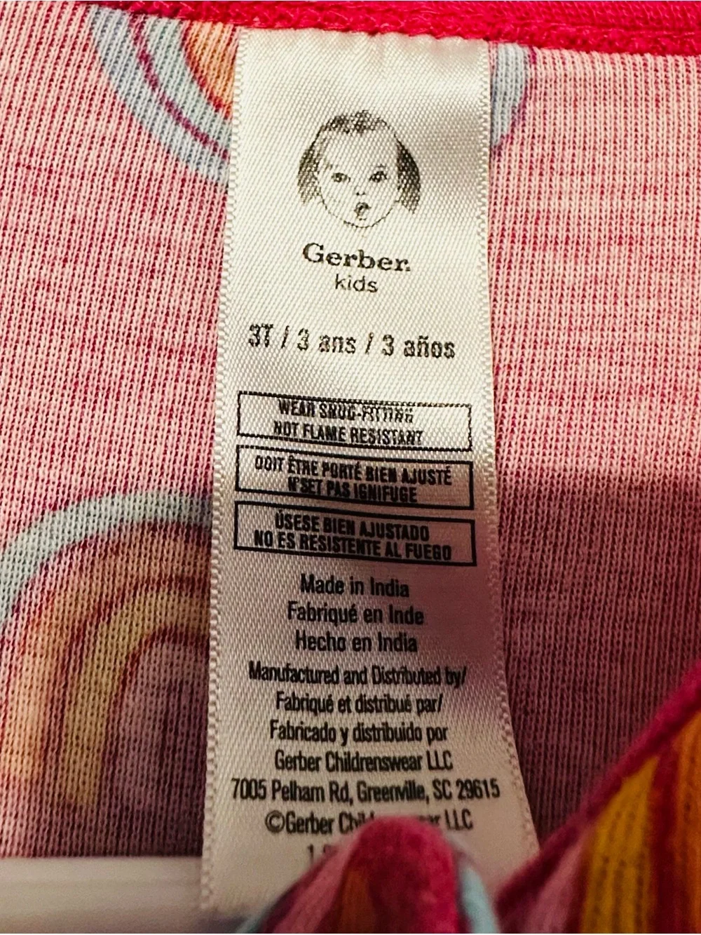 Gerber Kids toddler girl size 3T Pink Rainbow One-Piece Footed Pajamas