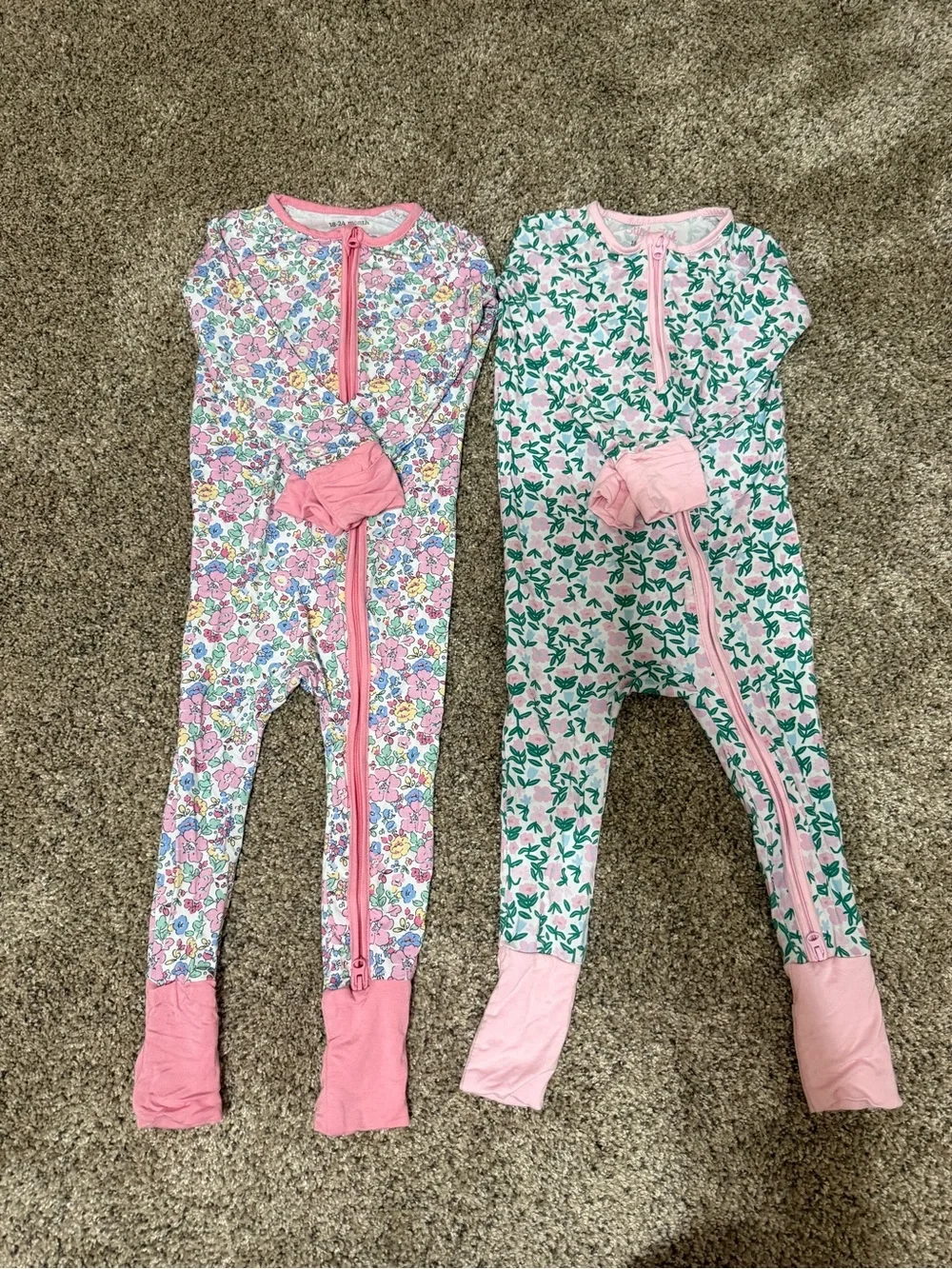 Stitchy Fish Pink Floral Zip Baby Rompers - Set of 2
