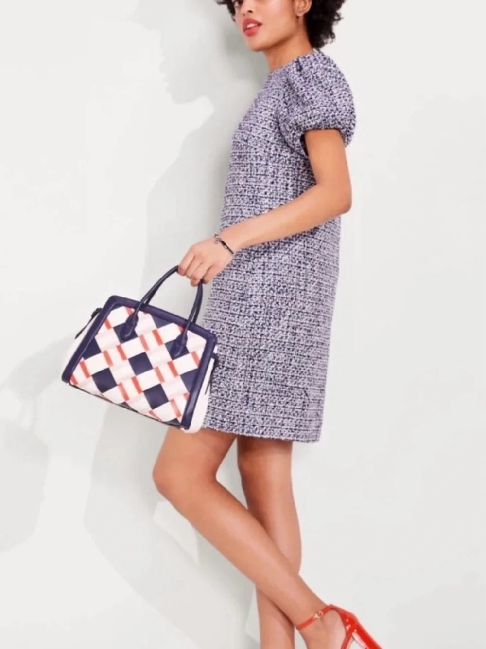 Kate Spade Tweed Puff‎ Sleeve Woven Shift Dress