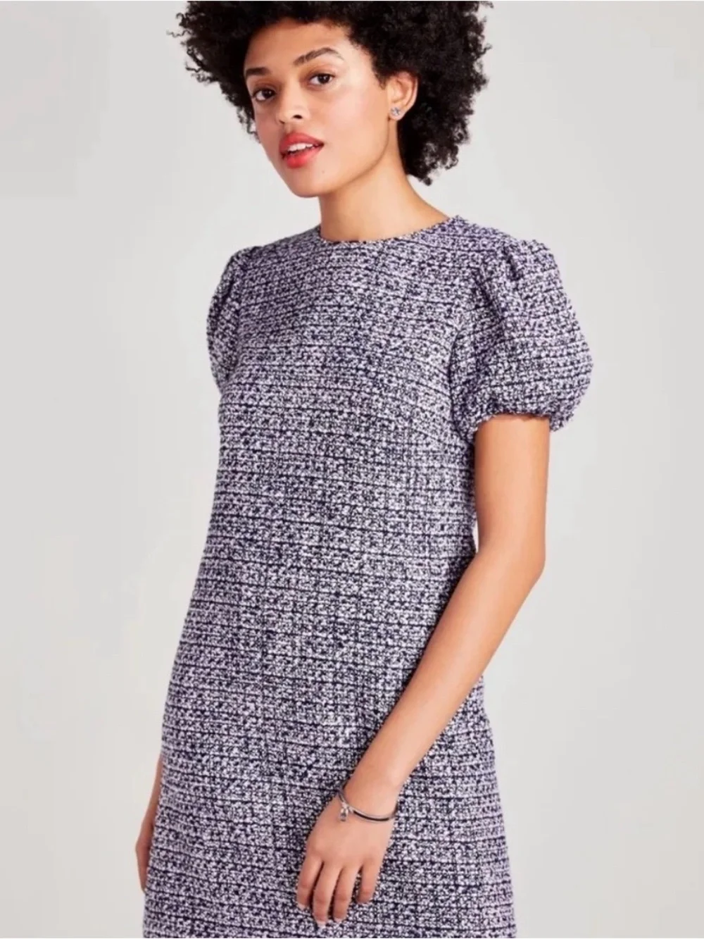 Kate Spade Tweed Puff‎ Sleeve Woven Shift Dress