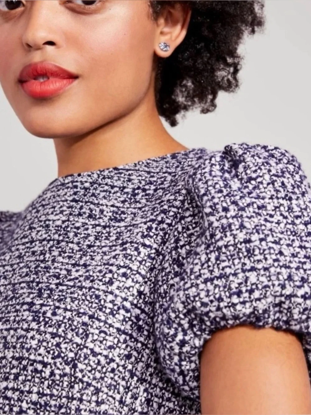 Kate Spade Tweed Puff‎ Sleeve Woven Shift Dress