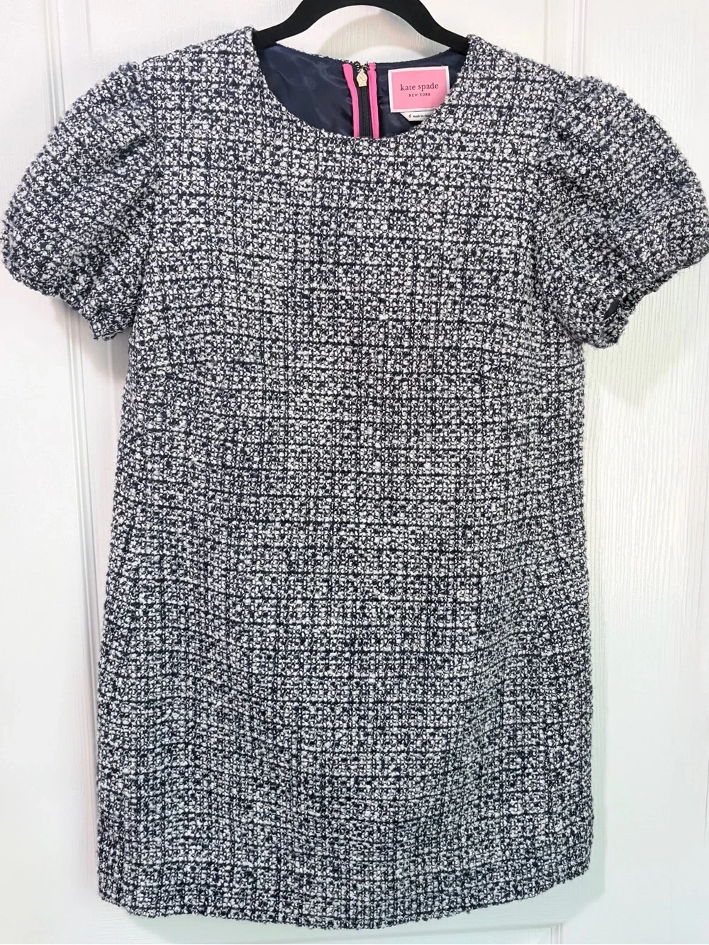 Kate Spade Tweed Puff‎ Sleeve Woven Shift Dress