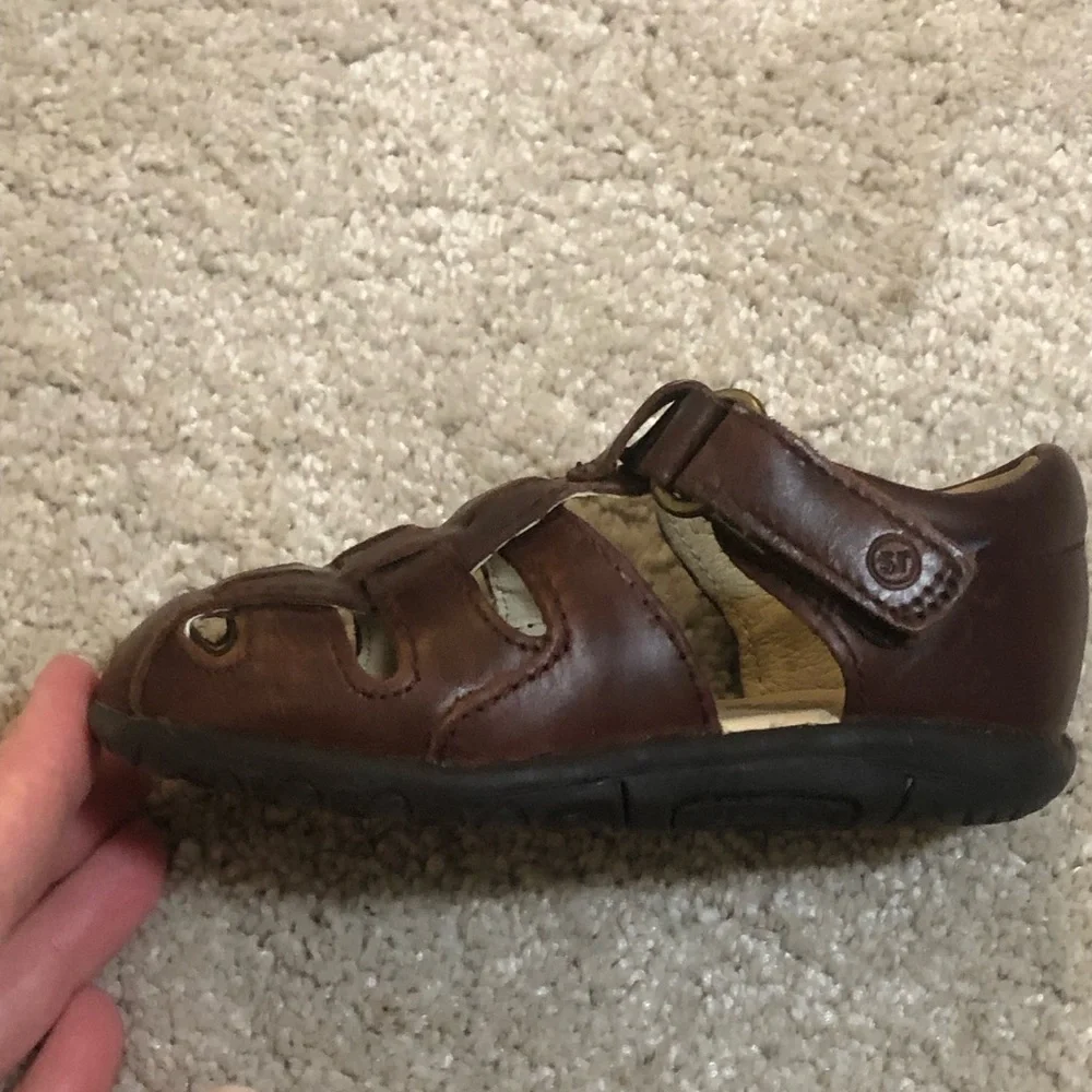 Stride Rite Harper Boys Basket Weave Brown Summer Leather Sandals Sz 5 Toddler