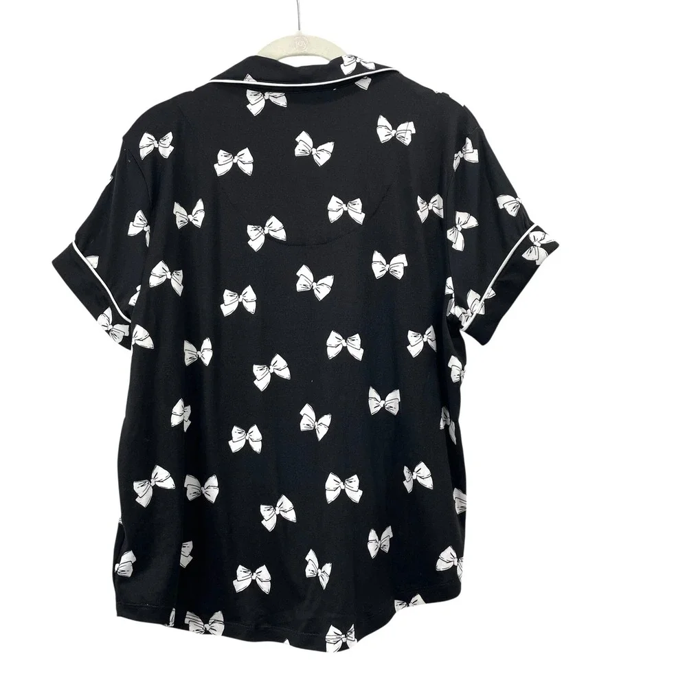 Kate Spade New York bow tie short‎ sleeve pajama top Size M black white cute