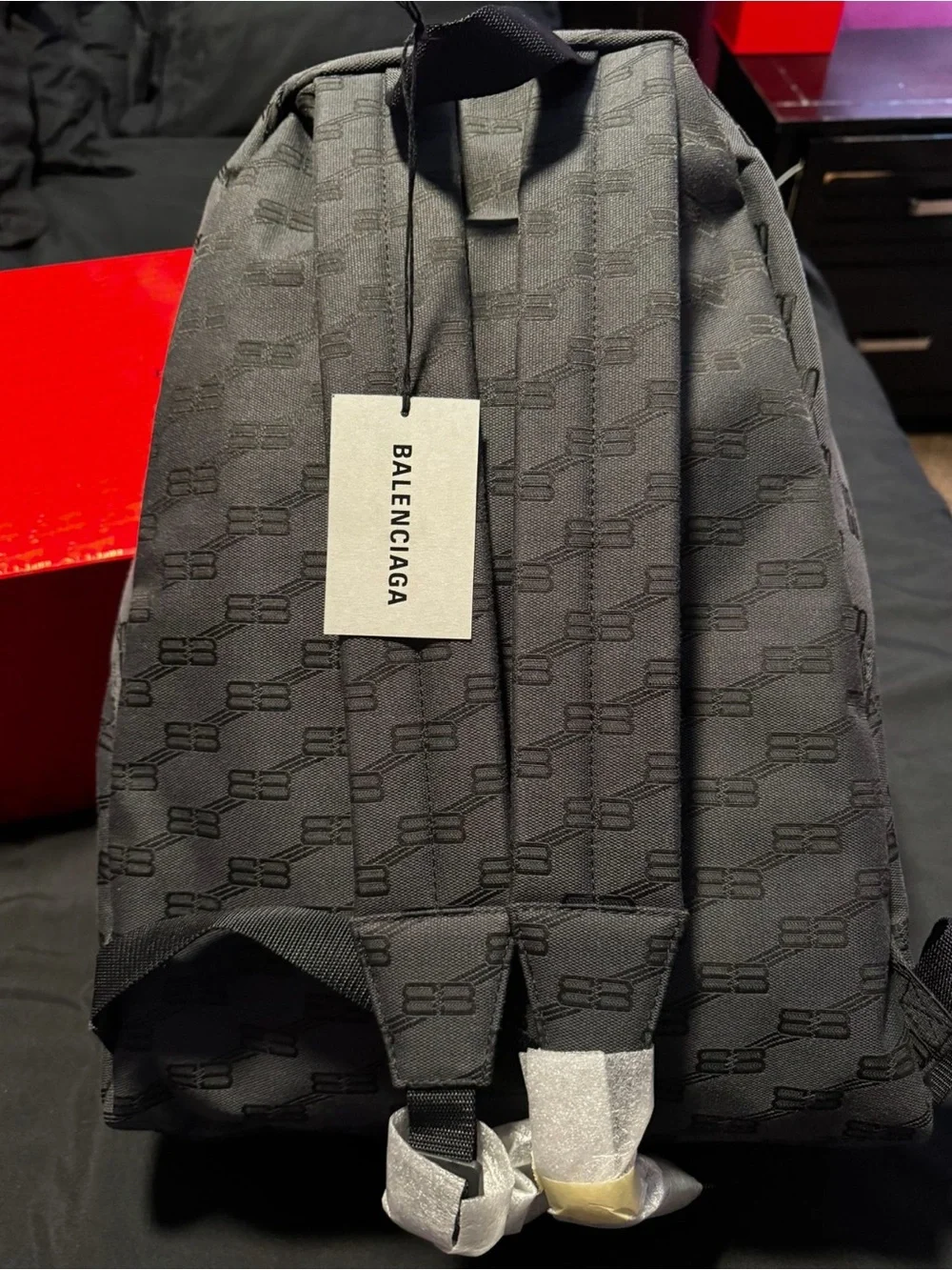Balenciaga Gray & Black Monogram Backpack w/ Dust Bag & Original Box