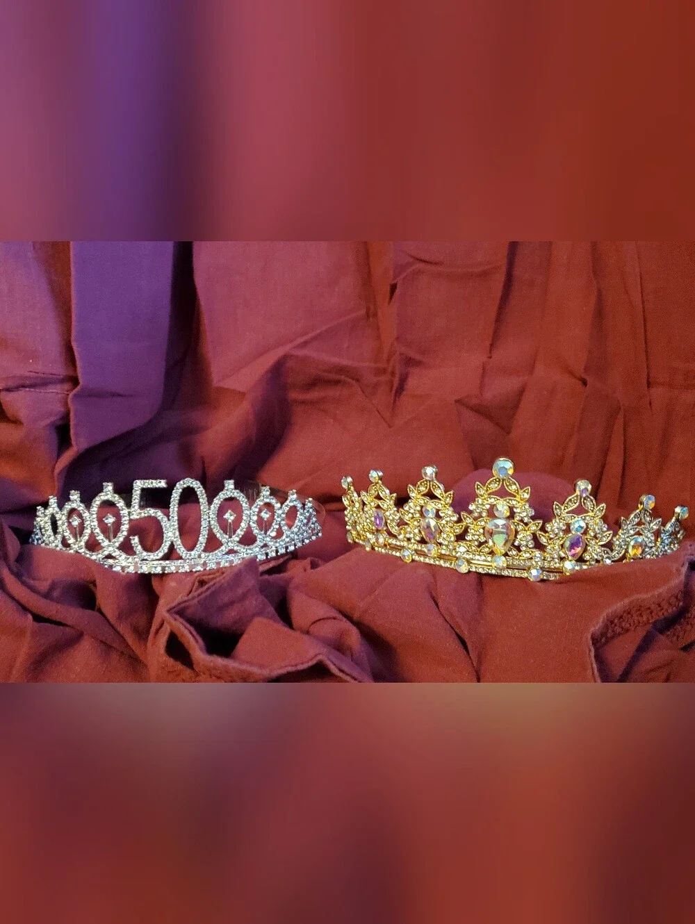 Gold and Silver Jeweled Tiara Set - Elegant Women's Crowns