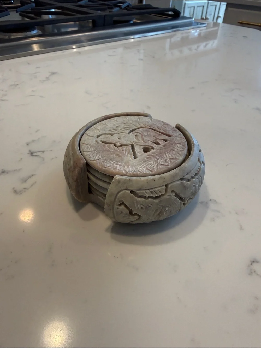 Hand-Carved 6 Soapstone Elephant Coasters hand carved