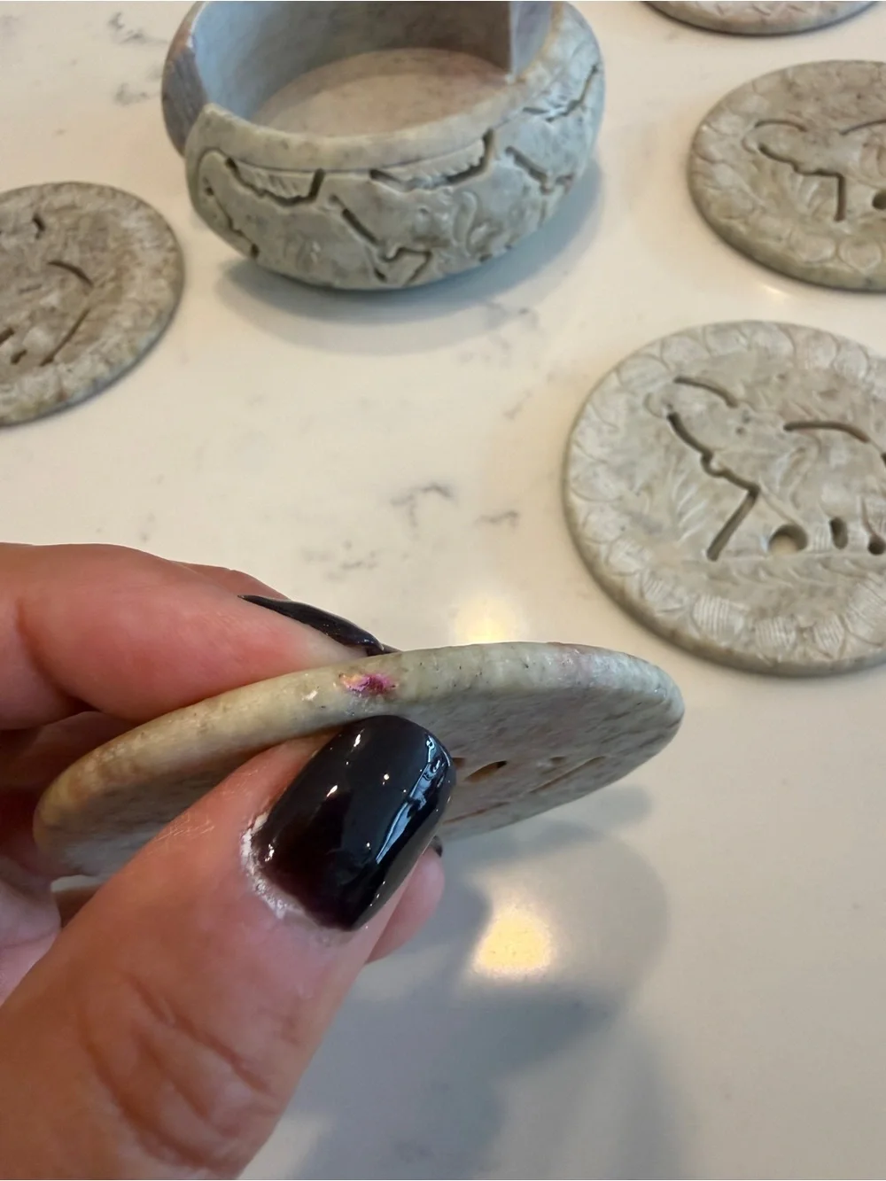 Hand-Carved 6 Soapstone Elephant Coasters hand carved