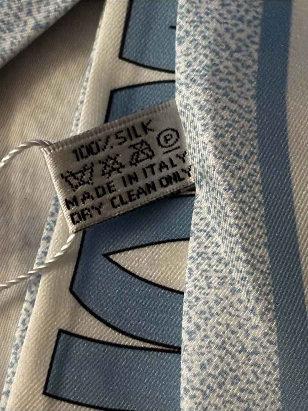 Brand New Twilly  Light Blue and White Christian Dior Logo Silk Scarf