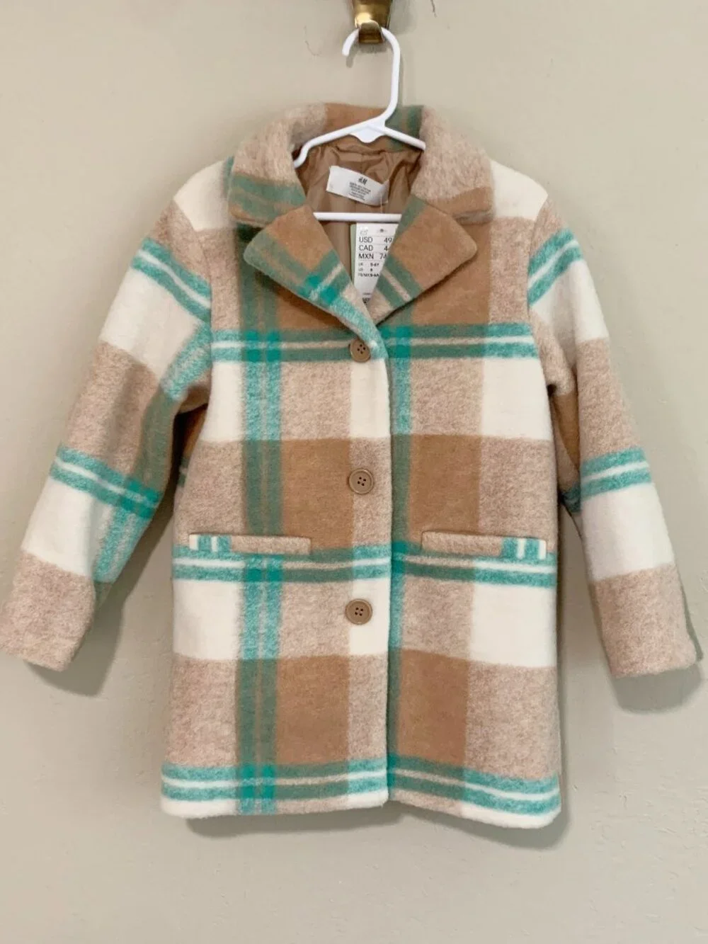 H&M Plaid Pea Coat NWT • 6 Years