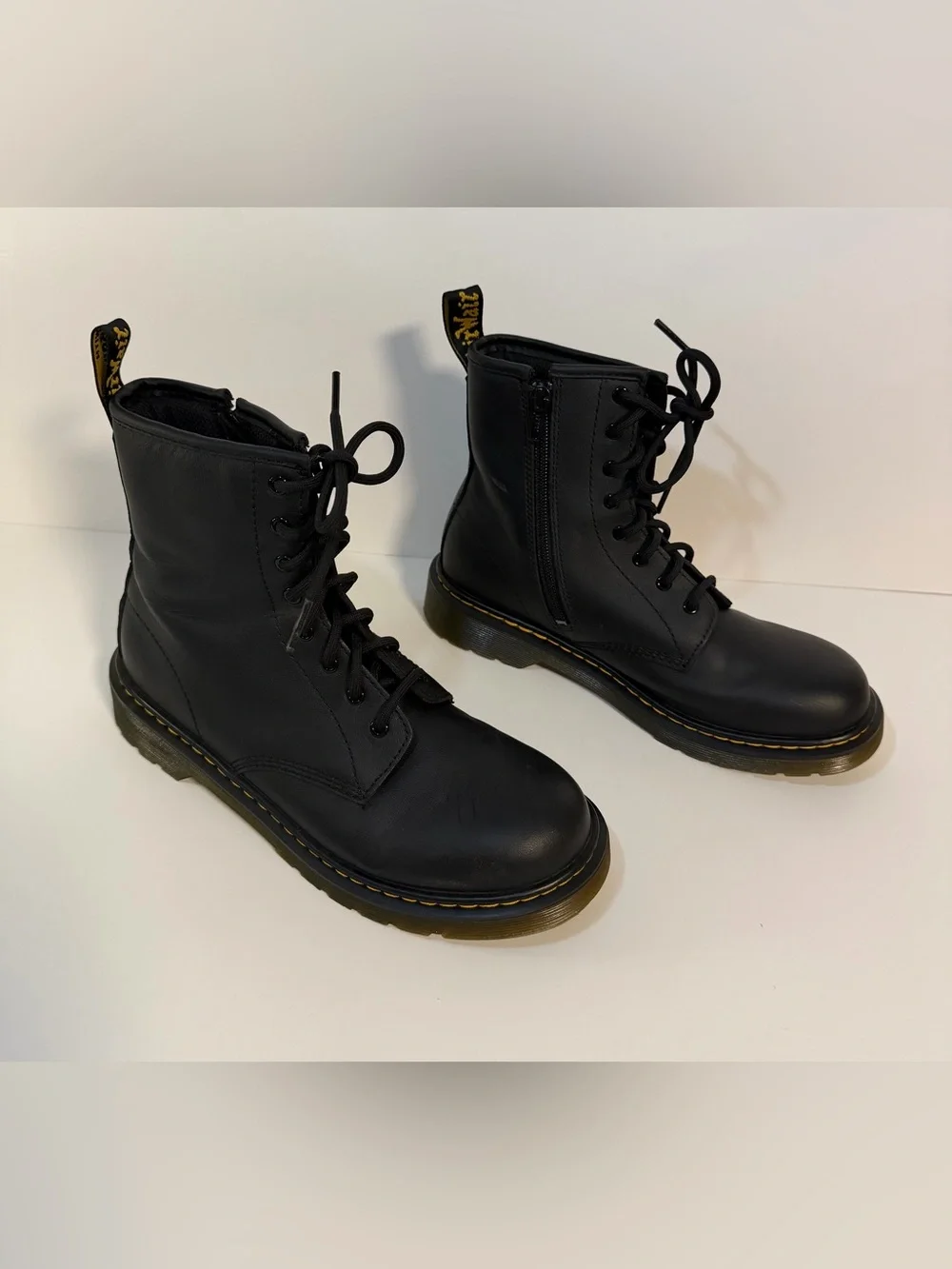 Dr. Martens 1460 Y Leather Combat Boots Lace Up Side Zipper Black Unisex US 5