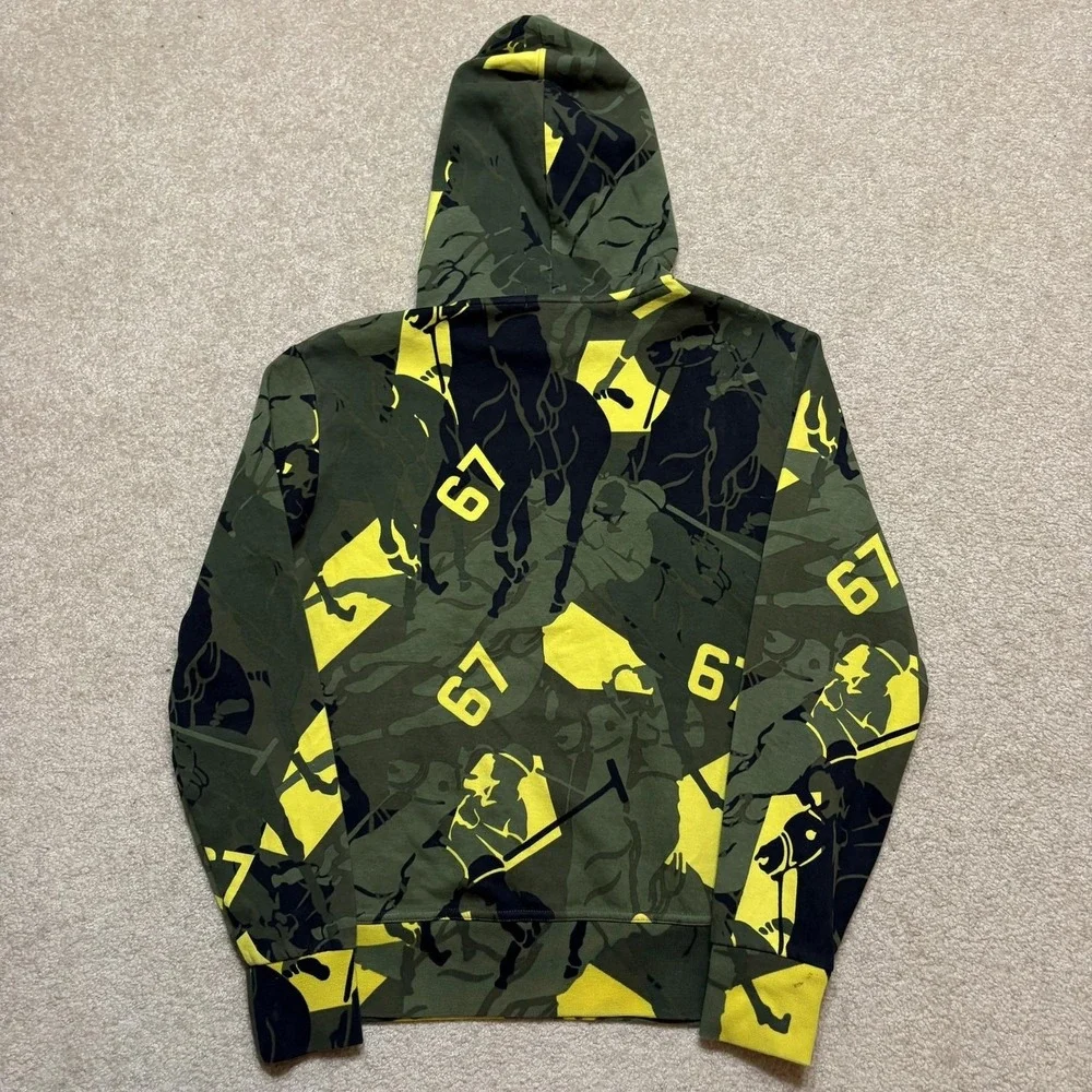 Polo Ralph Lauren Hoodie Sweatshirt Mens Small Green Camo Polo Logo Double Knit