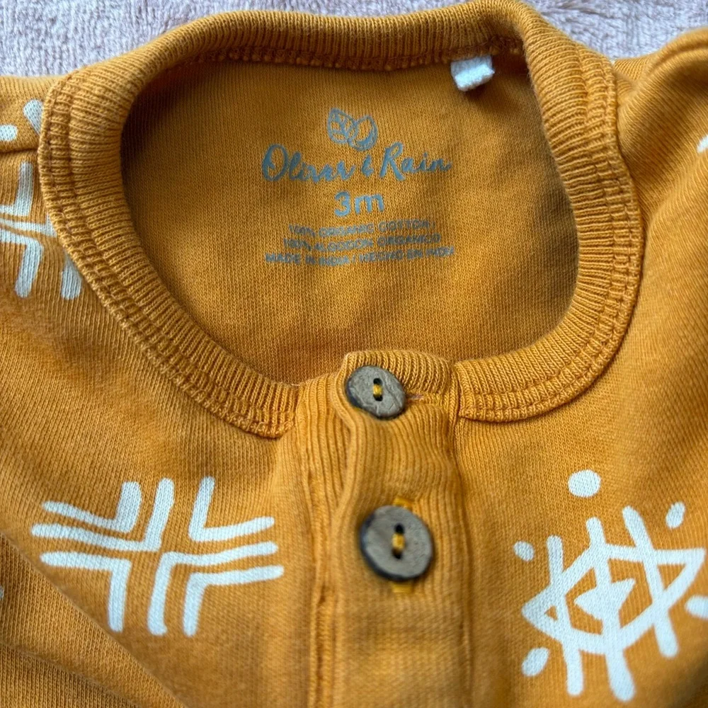 Oliver And Rain Mustard Yellow And White Evil Eye 3 Month Body Suit Unisex‎