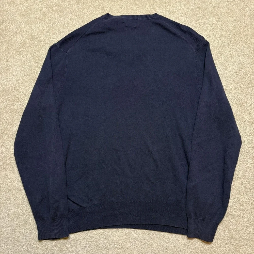 Polo Ralph Lauren Sweater Mens Large Navy Blue Pima Cotton V Neck Pony Logo