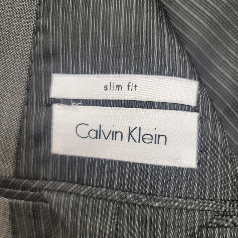 Calvin Klein Mens Slim Fit 100% Wool 2-Button Suit‎ Jacket Blazer Grey 44L