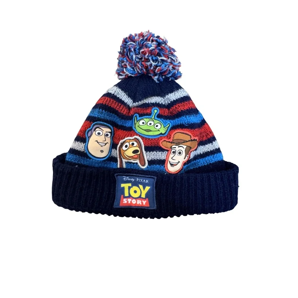 Disney‎ Toy Story Hat Beanie Toddler 18-24M Blue Pom Knit Buzz Woody Boys Winter