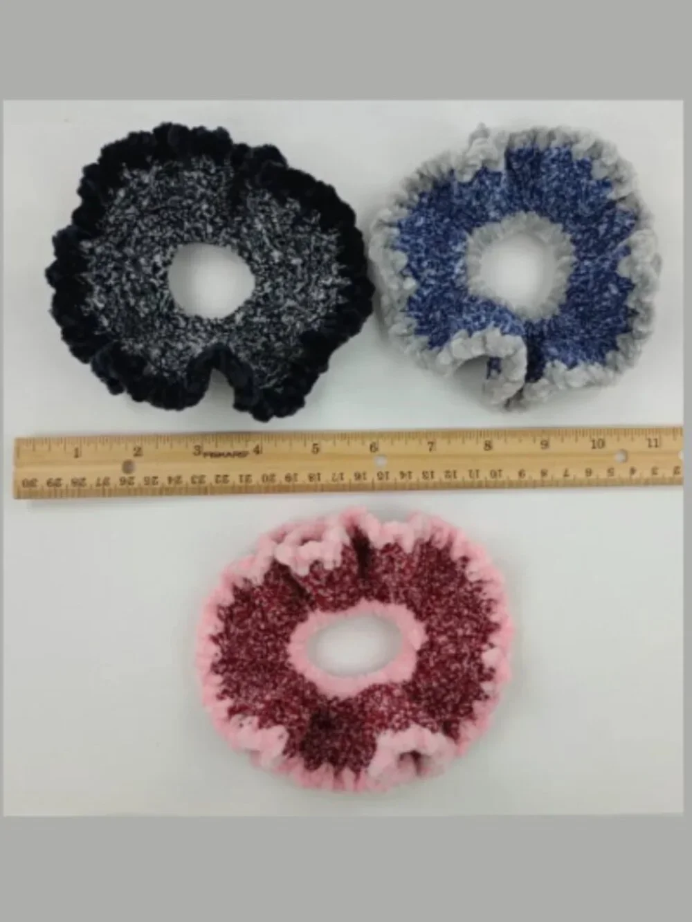 Lot of 3 Handmade Ruffle Chenille‎ Hair Scrunchies Pony Tail Set of 3