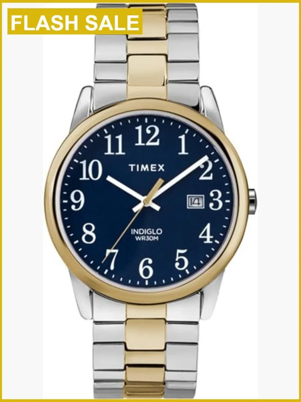 Men's Quartz Dress Watch - Blue Dial Date Window Indiglo Water Resistant
