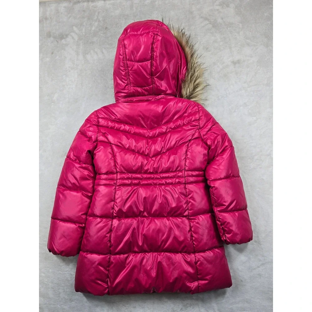 Michael‎ Kors Puffer Jacket Girls 5/6 Pink Faux Fur Removable Hood Coat