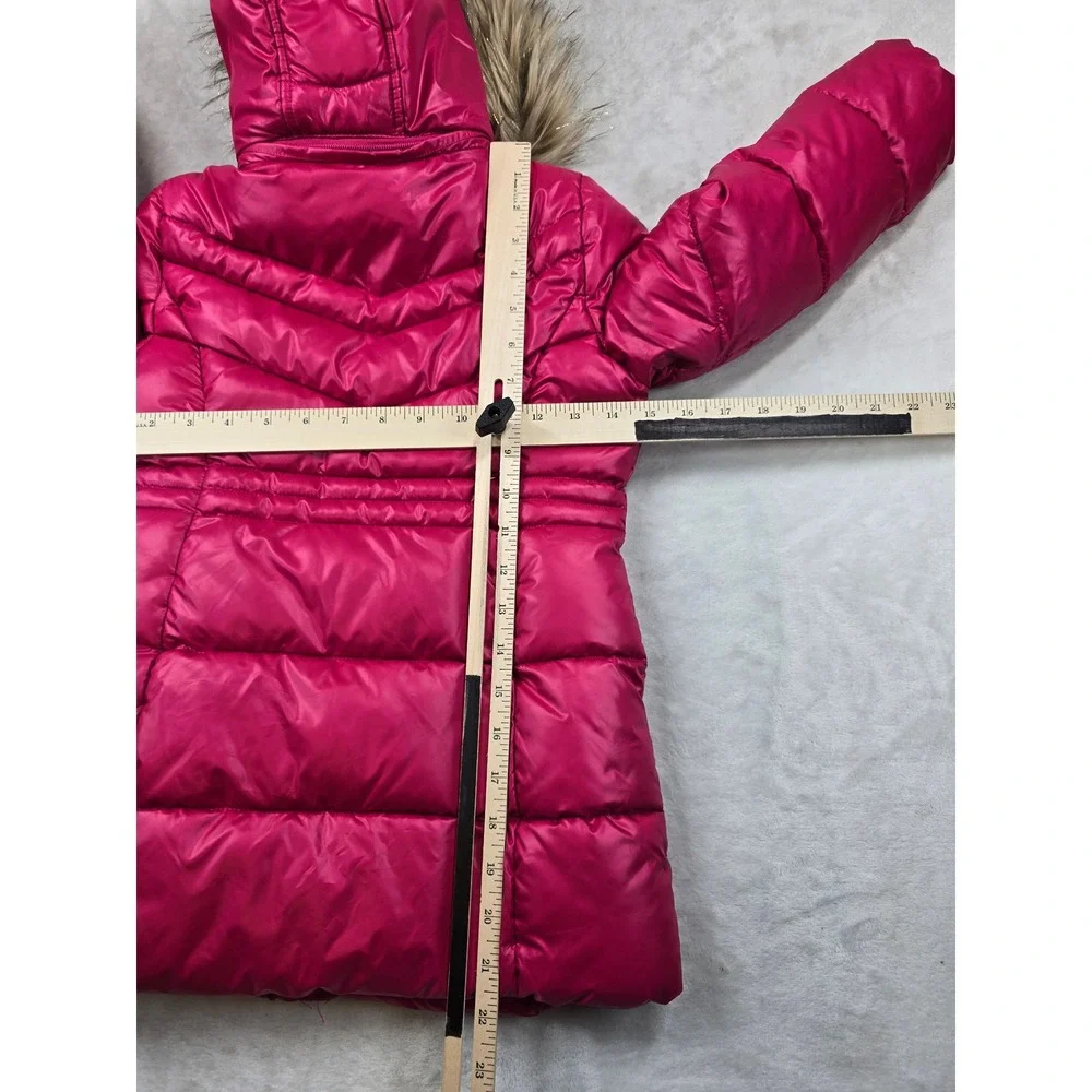 Michael‎ Kors Puffer Jacket Girls 5/6 Pink Faux Fur Removable Hood Coat