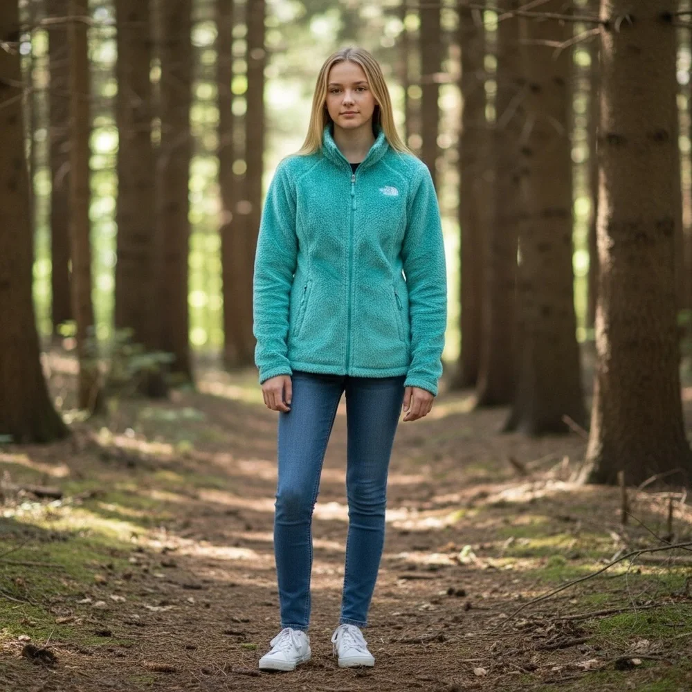 The North Face Osito Fleece‎ Jacket Girls L 14/16 Teal Blue Full Zip Soft Fuzzy