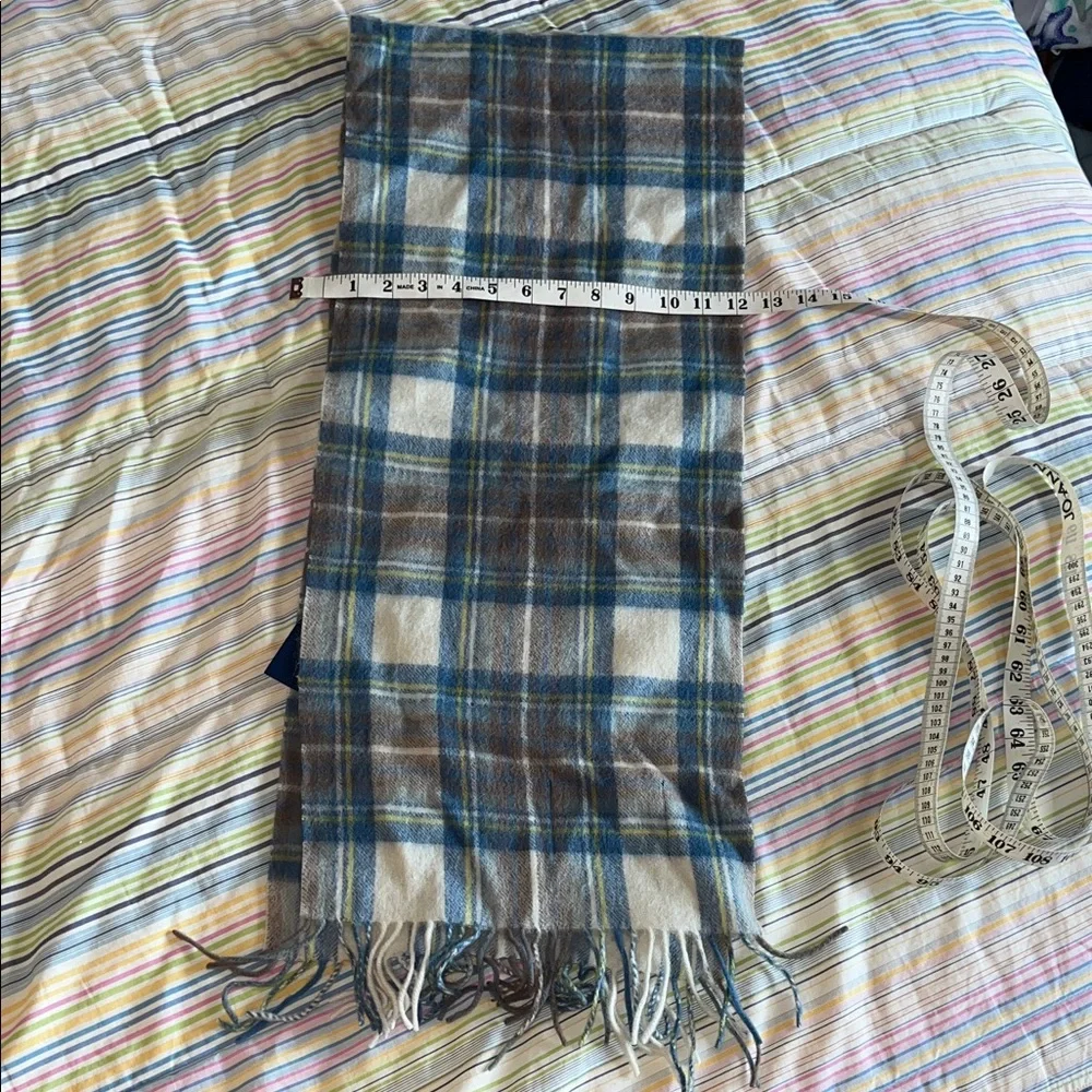 Tweedmill Cadw Plaid Pure Lambswool Scarf Made in Wales Blue Brown Cream‎ Fringe