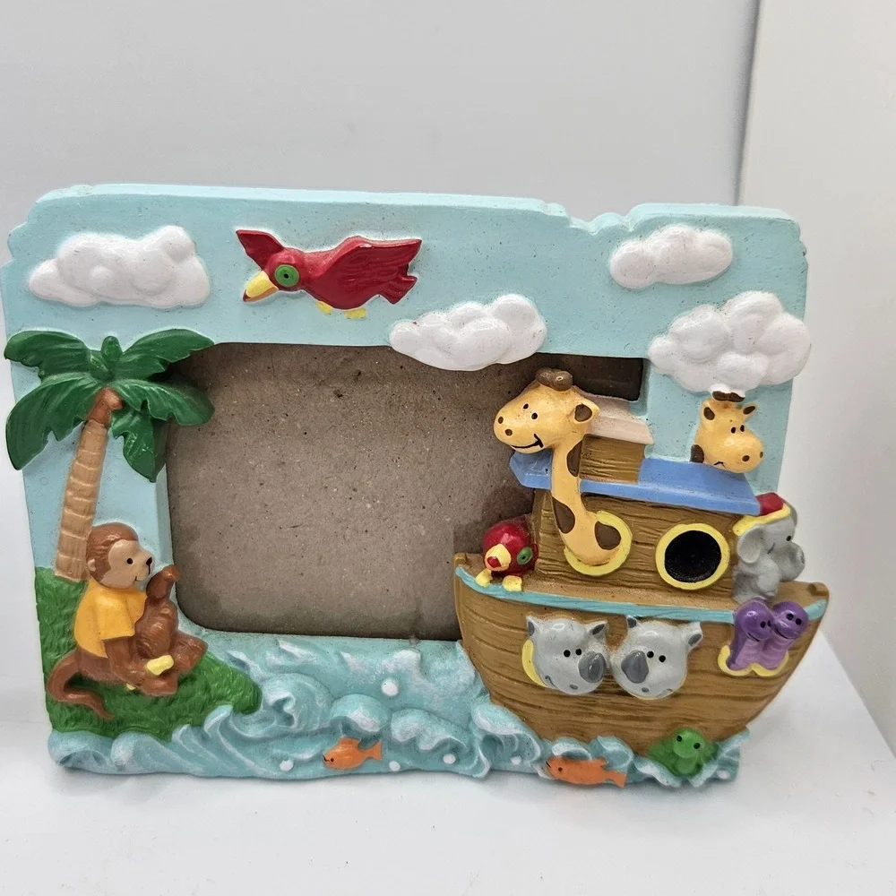 Lot of 2‎ Noah's Ark Resin Photo Frames Nursery Decor Animal Picture Frames