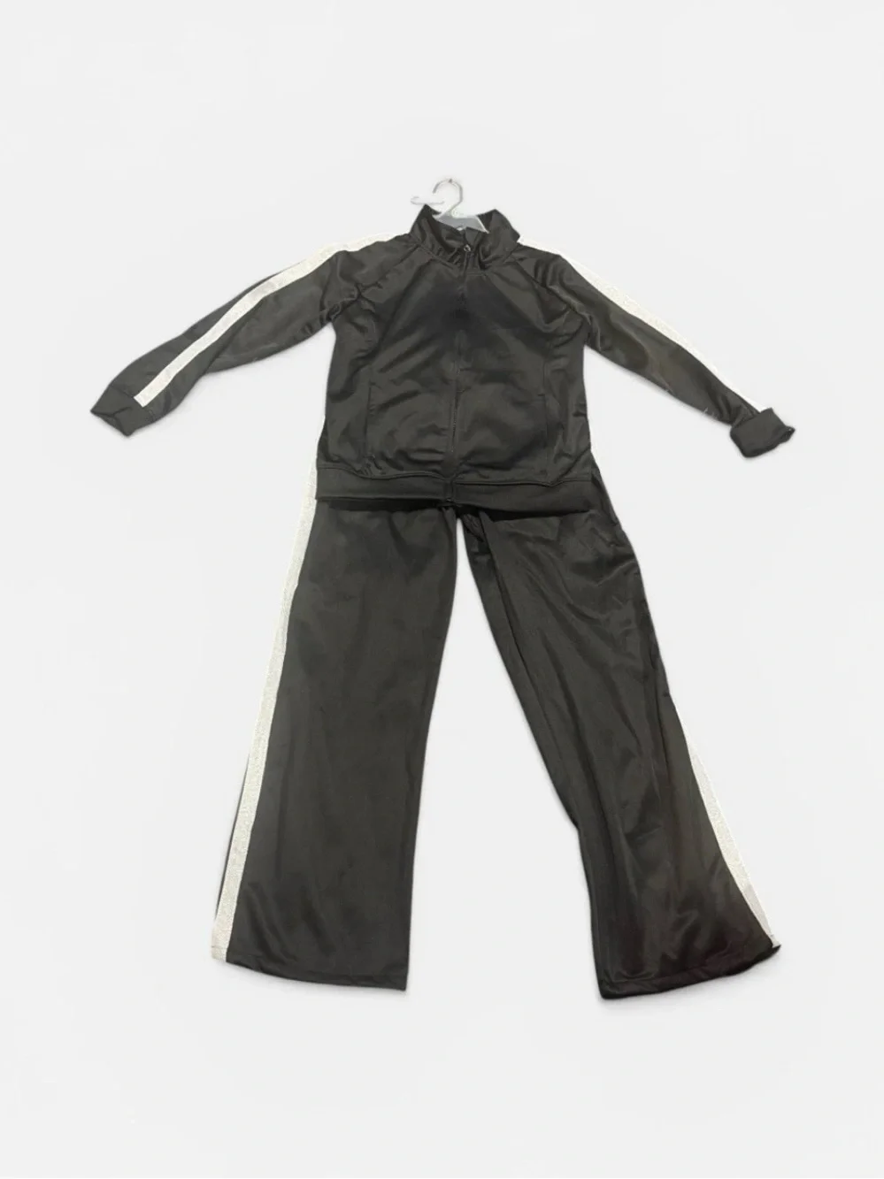 Girls Size 8/10 Pro Player Tracksuit Jacket & Pants Black w/ White Stripes NEW
