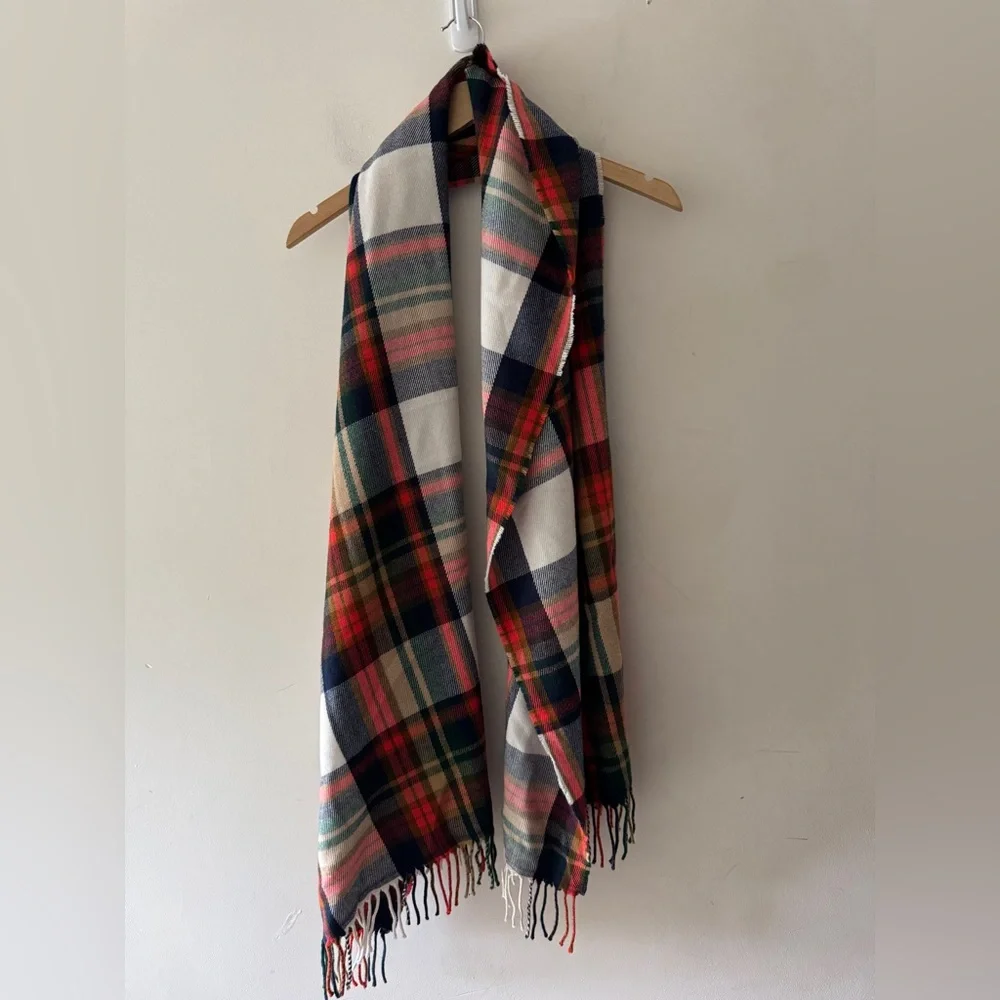 J. Crew Classic Plaid‎ Fall Scarf With Fringe