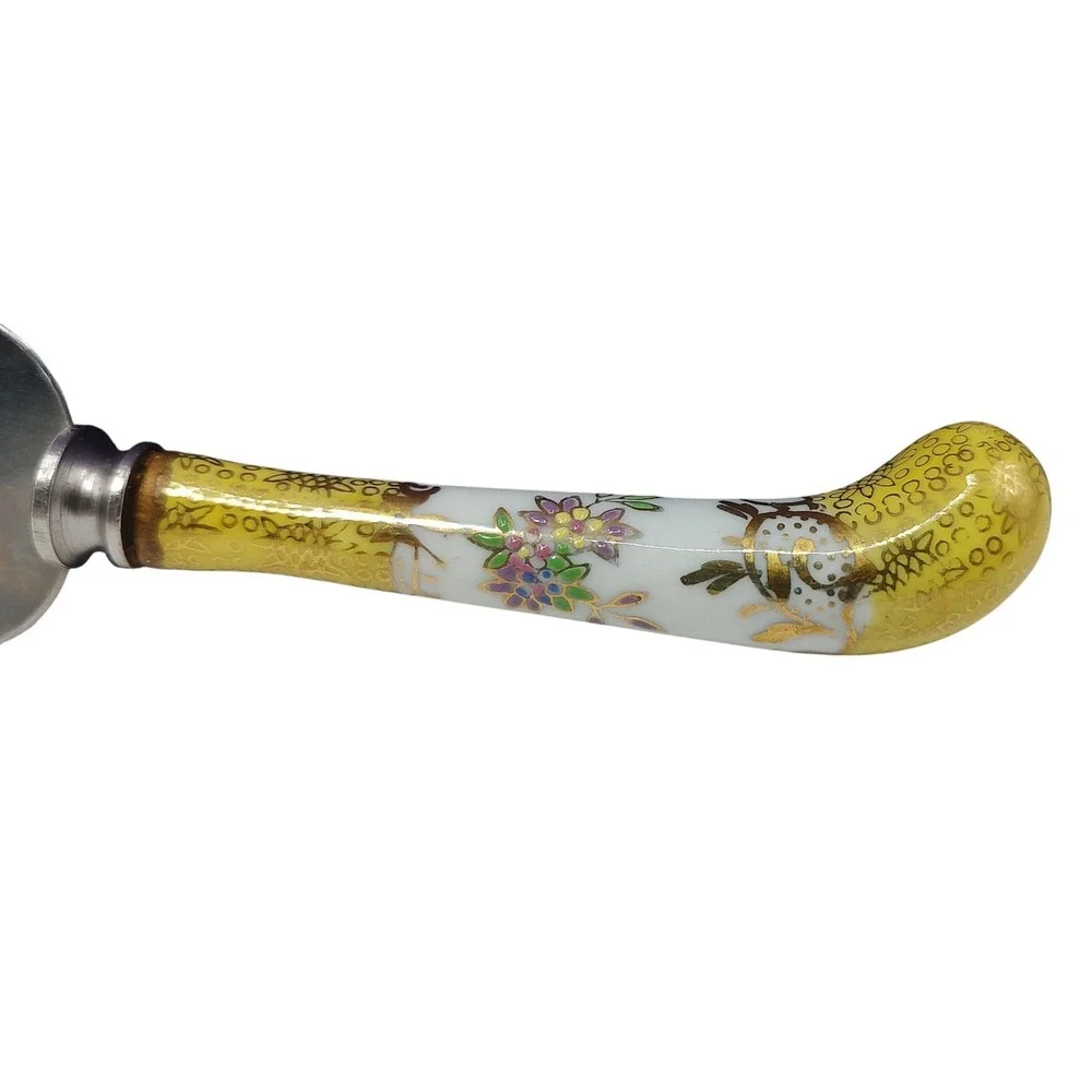 Vintage Prill Sheffield Floral Spatula Cake Pie Hand Painted Enamel Yellow Small