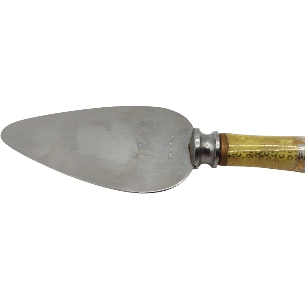 Vintage Prill Sheffield Floral Spatula Cake Pie Hand Painted Enamel Yellow Small