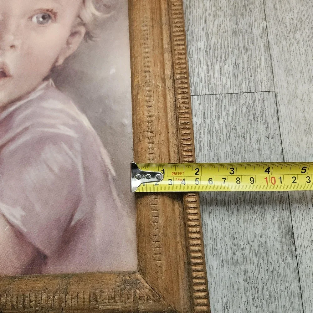 VTG Catholic framed print child praying‎ wooden board 19x14 Wood Picture Frame