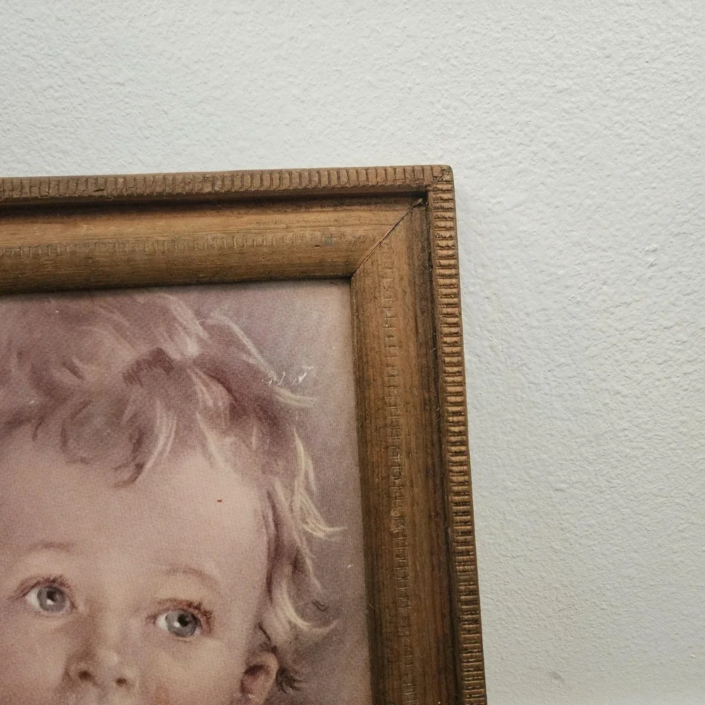 VTG Catholic framed print child praying‎ wooden board 19x14 Wood Picture Frame