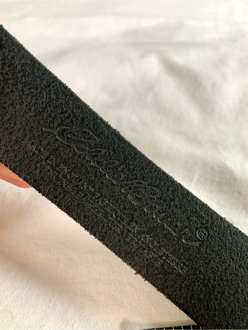 Black Leather Belt with Silver Buckle. Eddie Bauer. Size 38