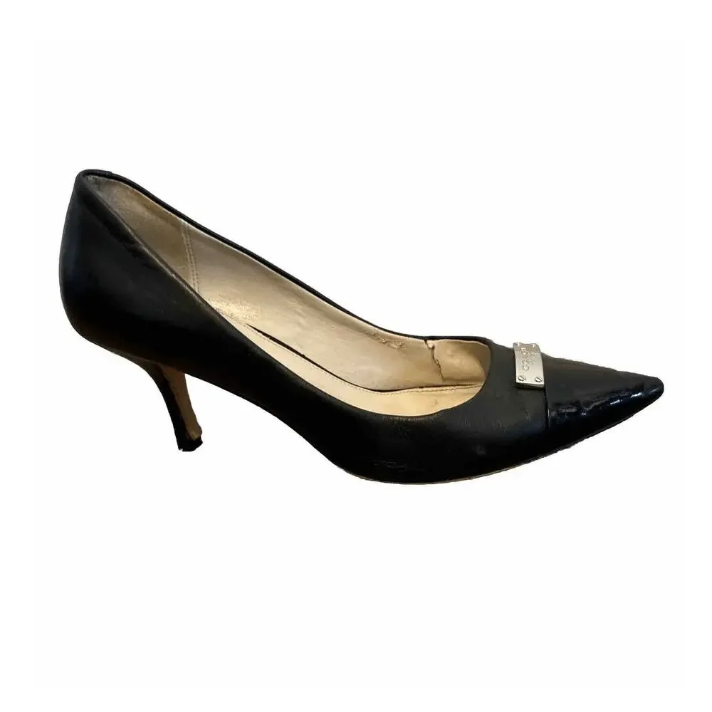 COACH vintage Black leather upper shell slip on pump shoes 9.5 B damaged‎