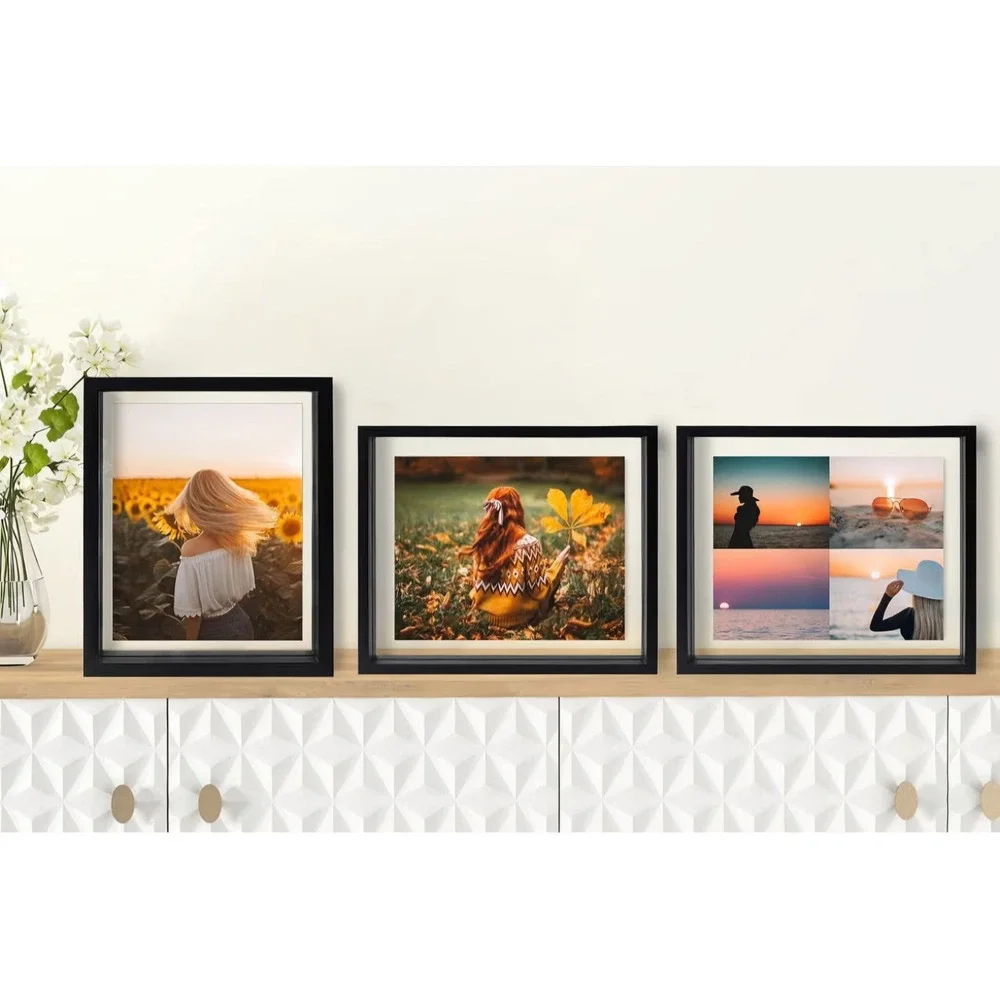 WIFTREY Black 8x10 Floating Picture Frame 2 Pack Double Glass Distressed Wood